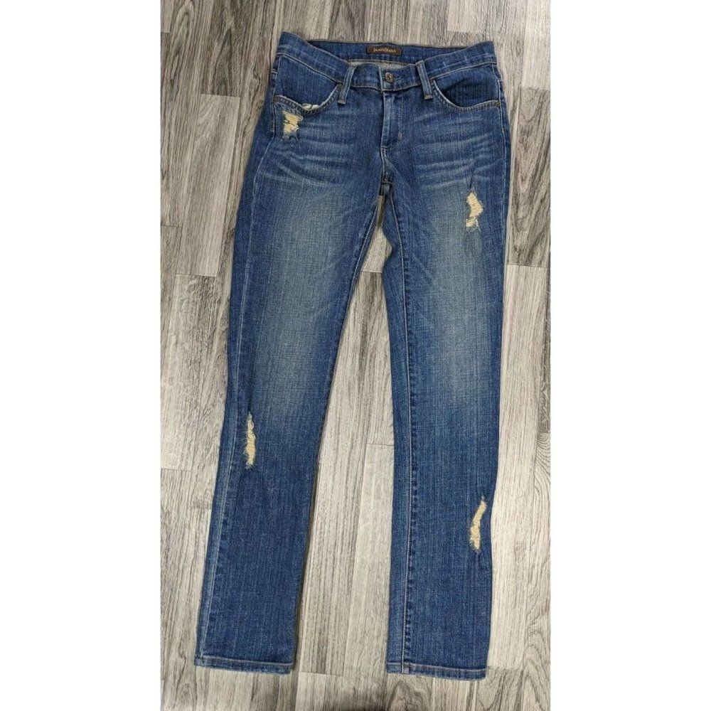 James Jeans Womens Size 26 Neo Beau Distressed Straight Leg Denim Blue Jeans